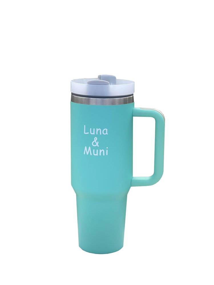Luna&Muni (Eucalyptus 40oz tumble mug with handle, Travel Mug Insulated Tumblers Iced for Tea Coffee Gift, Insulated Reusable Stainless