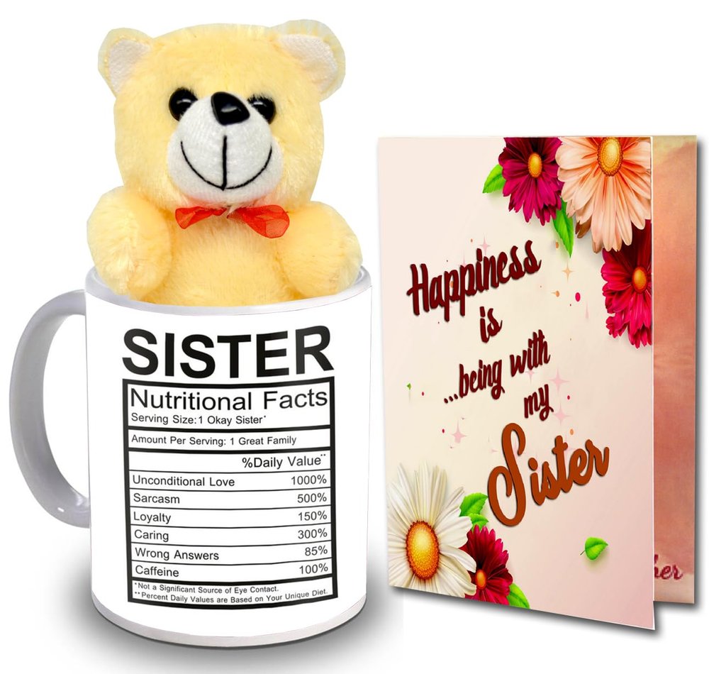 ME & YOU Rakhi Gift for Sister | Raksha Bandhan Gifts Hamper | Rakhi Gift with Greeting Card,Coffee Mug & Cute Teddy - Pack of 3